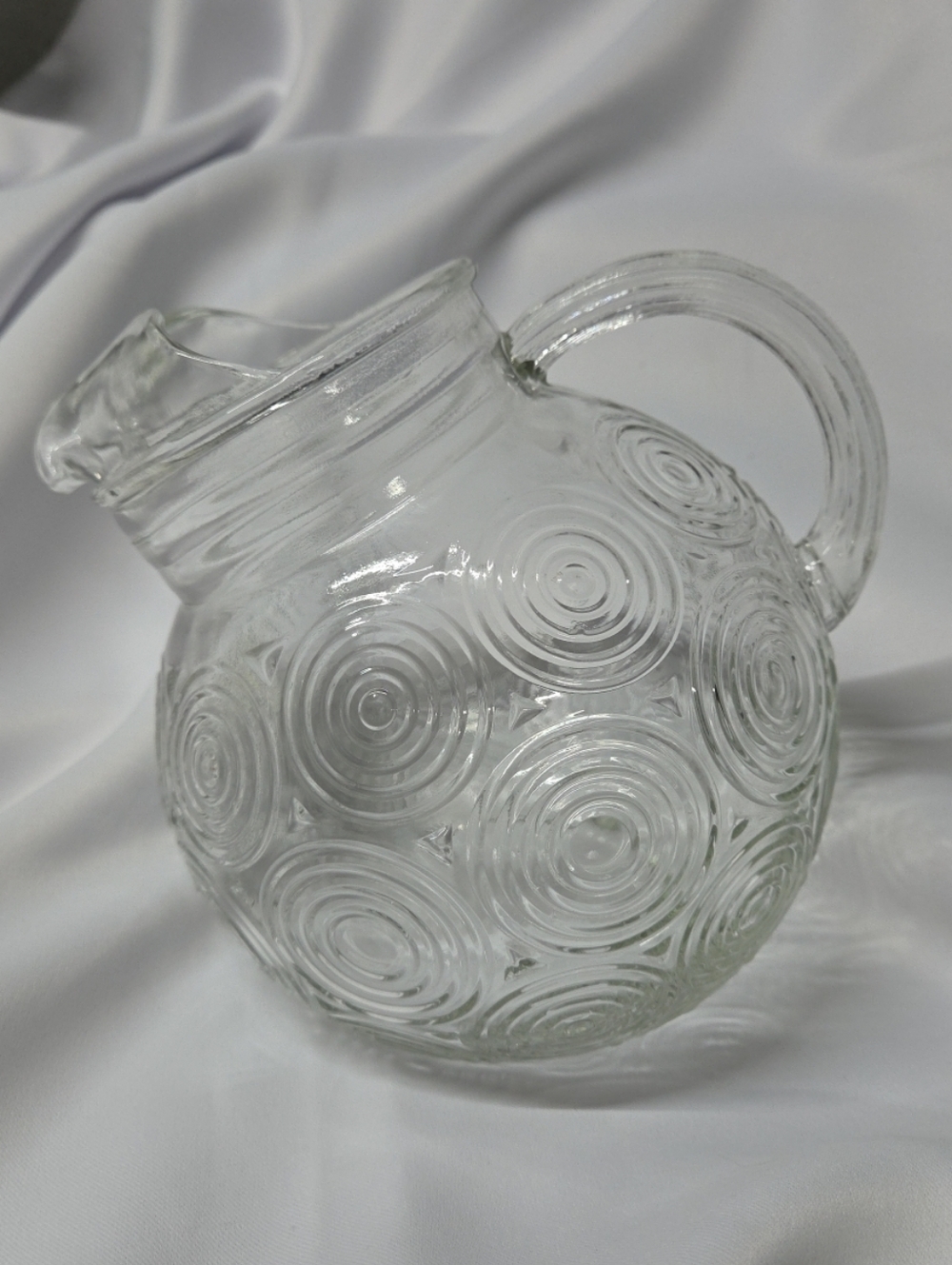 Anchor Hocking Fire King Target Clear Circles 1940s Pitcher MCM Tilt Ball 80oz